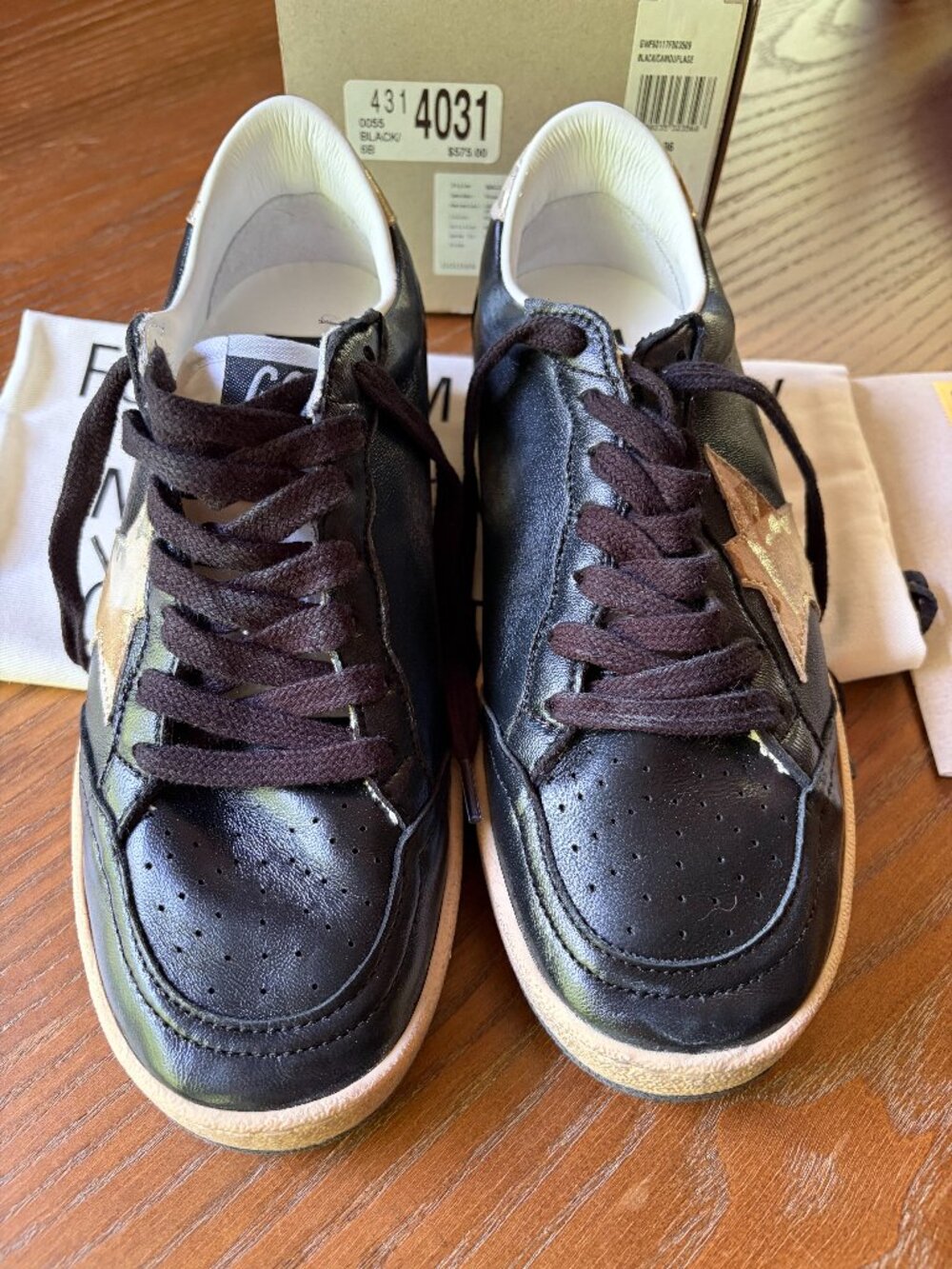 Auth NIB Golden Goose Ball Star Black Leather Camo Star Size 36